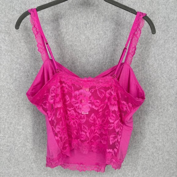 Victorias Secret Womens Adjustable Lace Trim Crop Cami Top Size L Hot Pink NEW - Picture 2 of 9